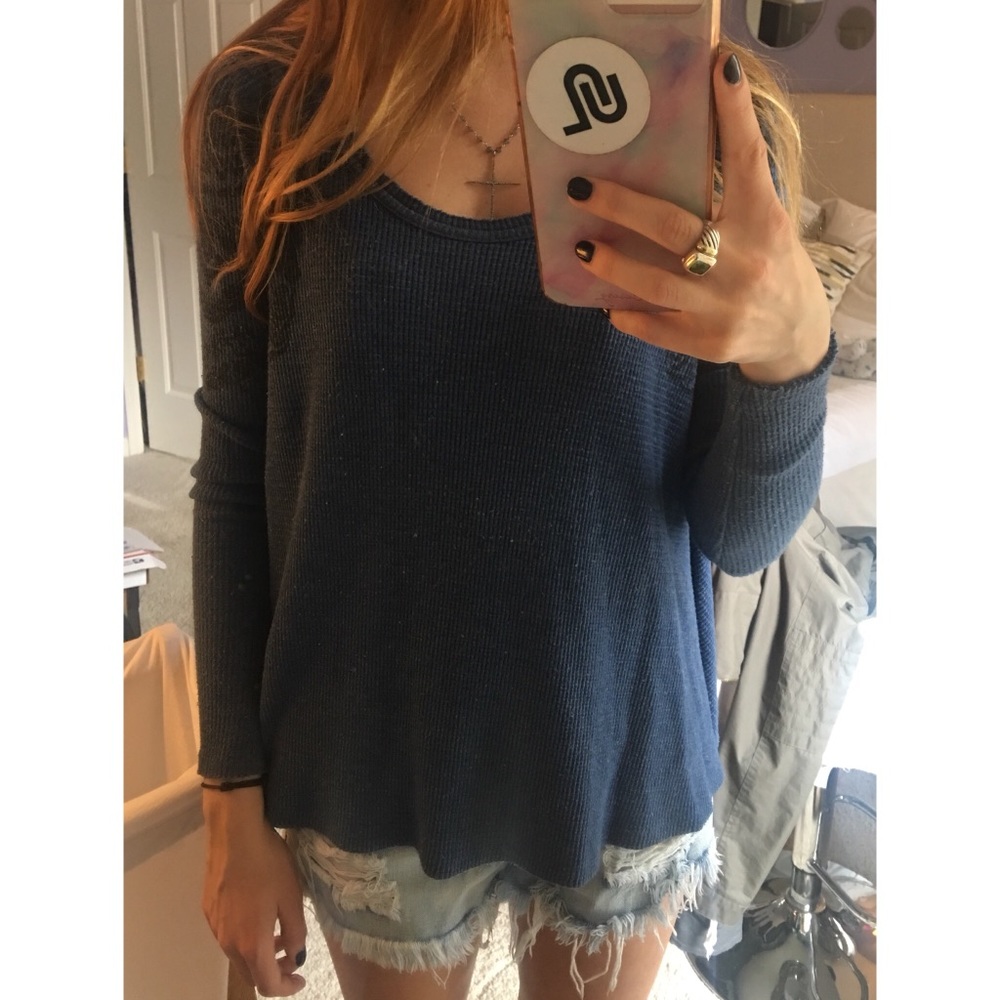We The Free thermal long sleeve sway top in blue